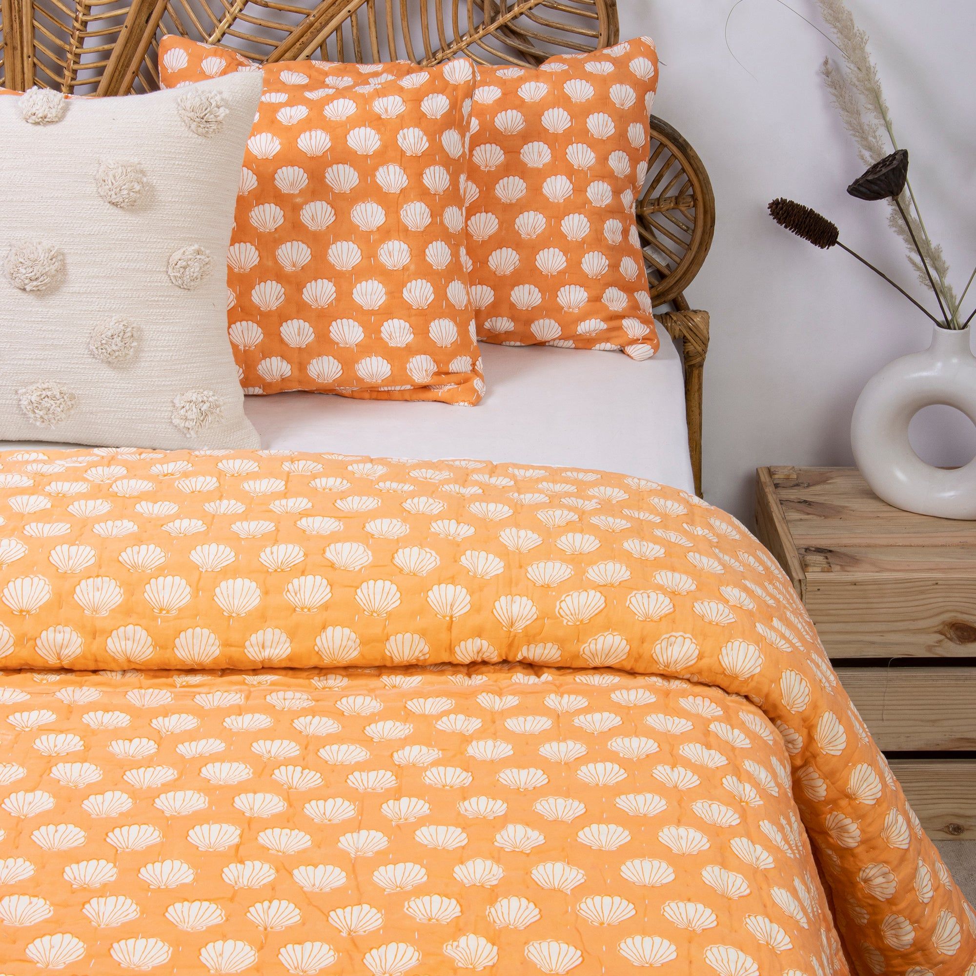 White Sea Cell Hand Block Printed Best Kantha Quilts